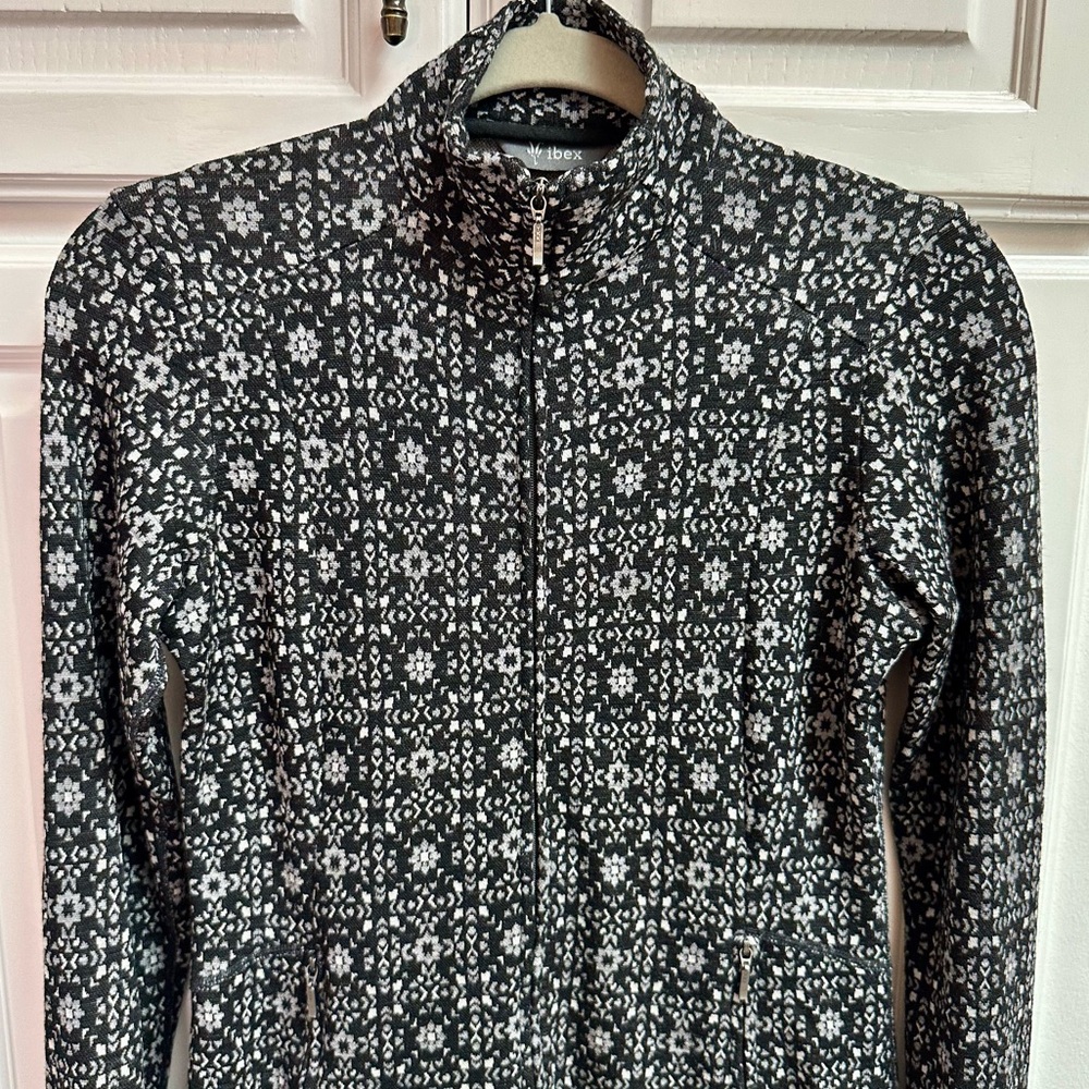 Ibex Juliette Zip Tunic Jacket 100% Merino Wool Black & White Size XS-- travel ! - Picture 5 of 16